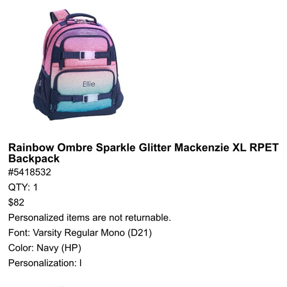 Pottery barn Sparkle Backpack with L embroidered - Picture 10 of 12